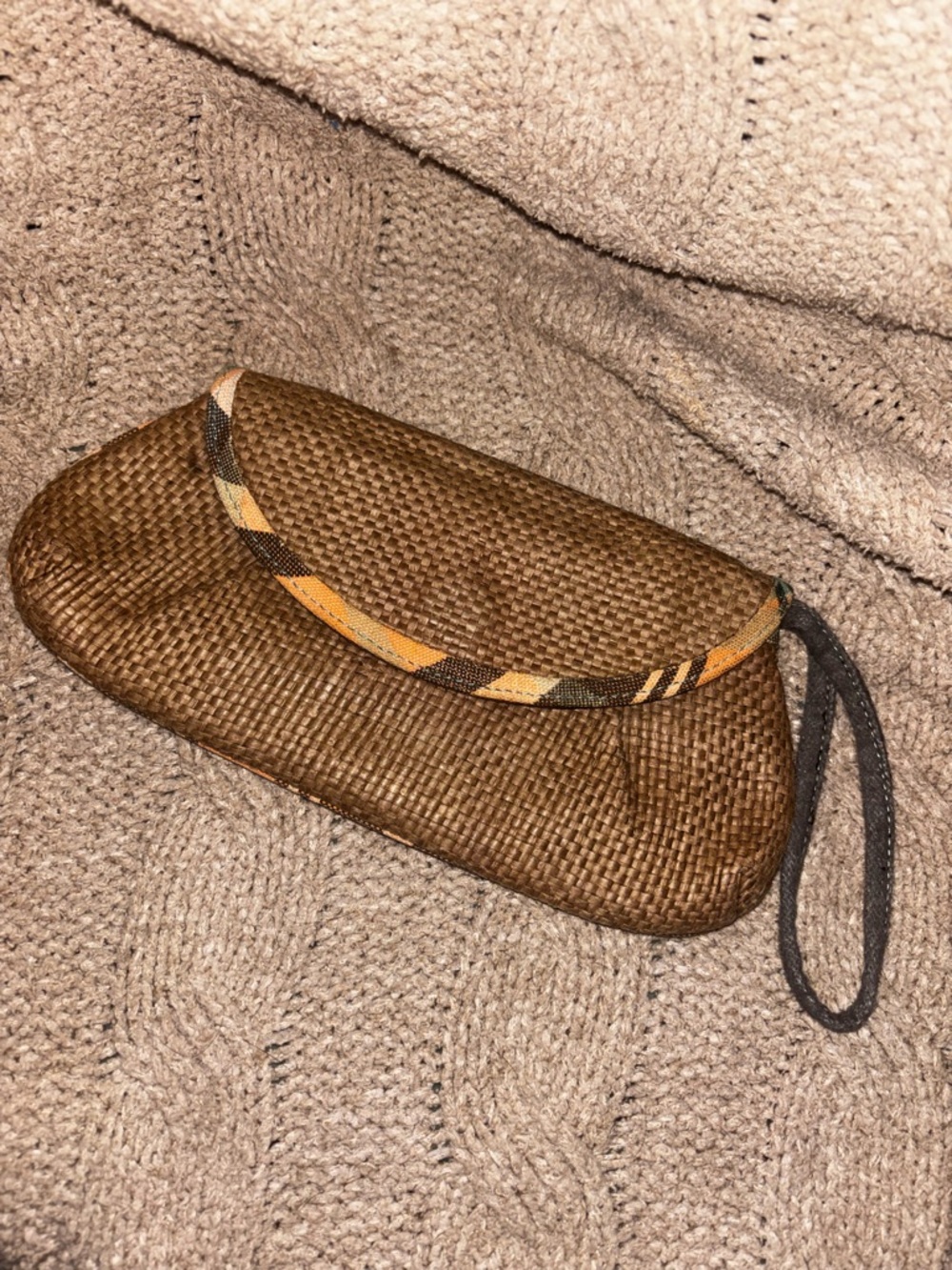 Vintage Gap 1969 Woven Straw Clutch Wristlet Brown Raffia Zip Pouch